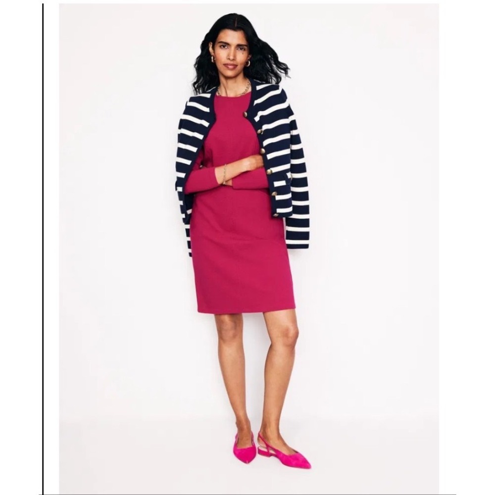Boden Ellen Ottoman Pink Ribbed Knit Shift Dress 16/18R Preppy Mod Workwear Chic